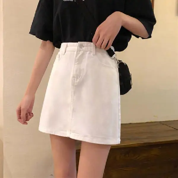 Women High Waist Slimming Denim Skirt Black A-Line - Image 6