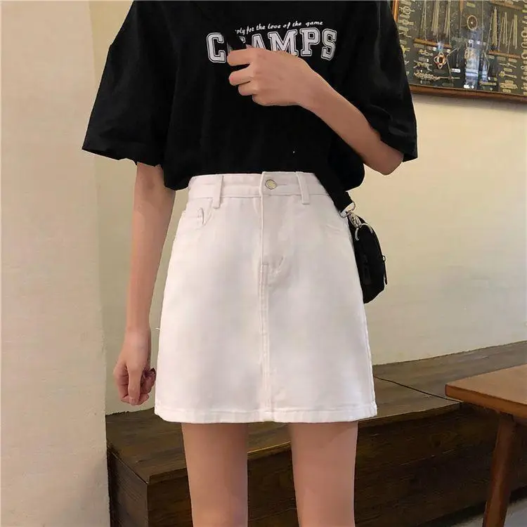Women High Waist Slimming Denim Skirt Black A-Line — feature 10