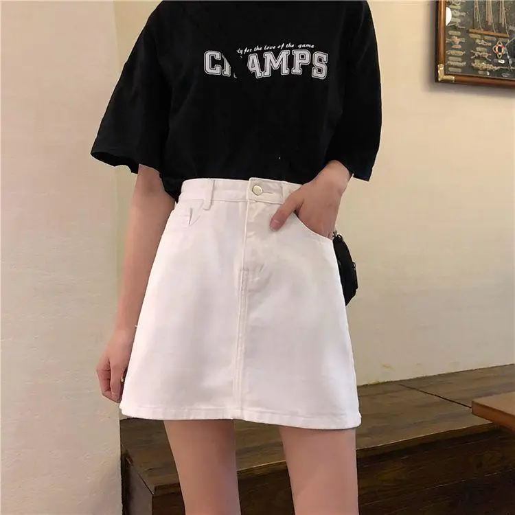 Women High Waist Slimming Denim Skirt Black A-Line — feature 11