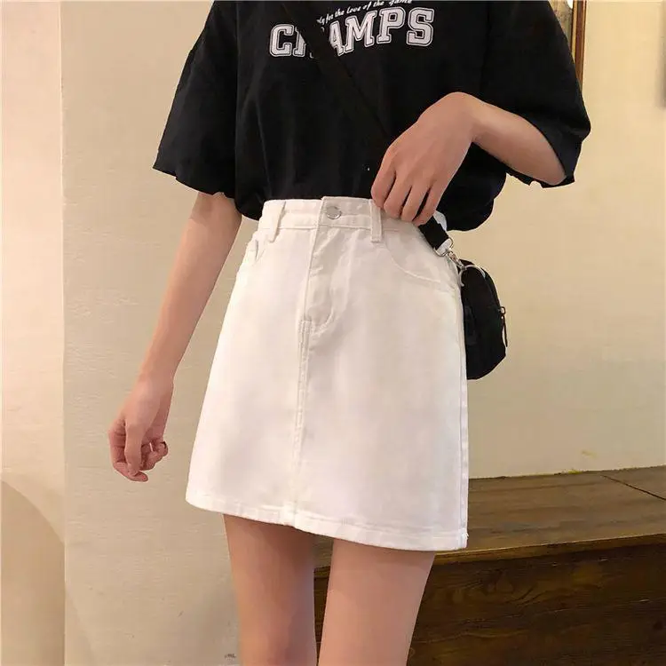 Women High Waist Slimming Denim Skirt Black A-Line — feature 12