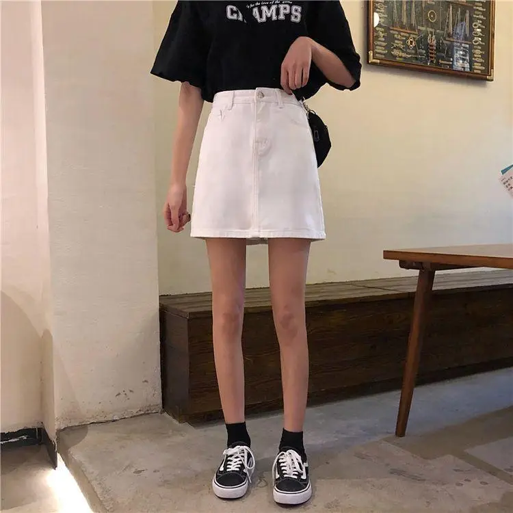 Women High Waist Slimming Denim Skirt Black A-Line — feature 13