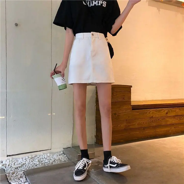 Women High Waist Slimming Denim Skirt Black A-Line — feature 14