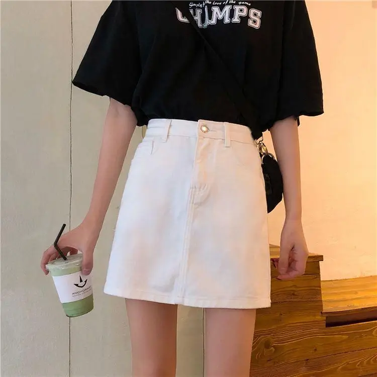 Women High Waist Slimming Denim Skirt Black A-Line — feature 15