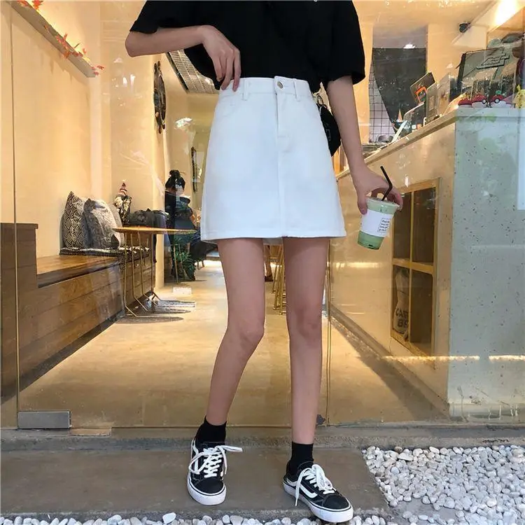 Women High Waist Slimming Denim Skirt Black A-Line — feature 16