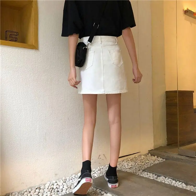 Women High Waist Slimming Denim Skirt Black A-Line — feature 17