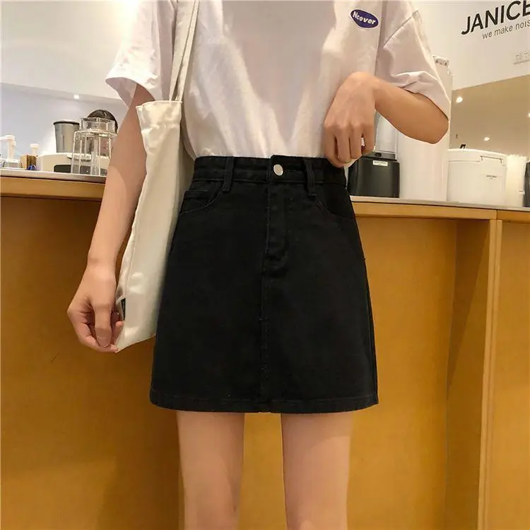 Women High Waist Slimming Denim Skirt Black A-Line — feature 5