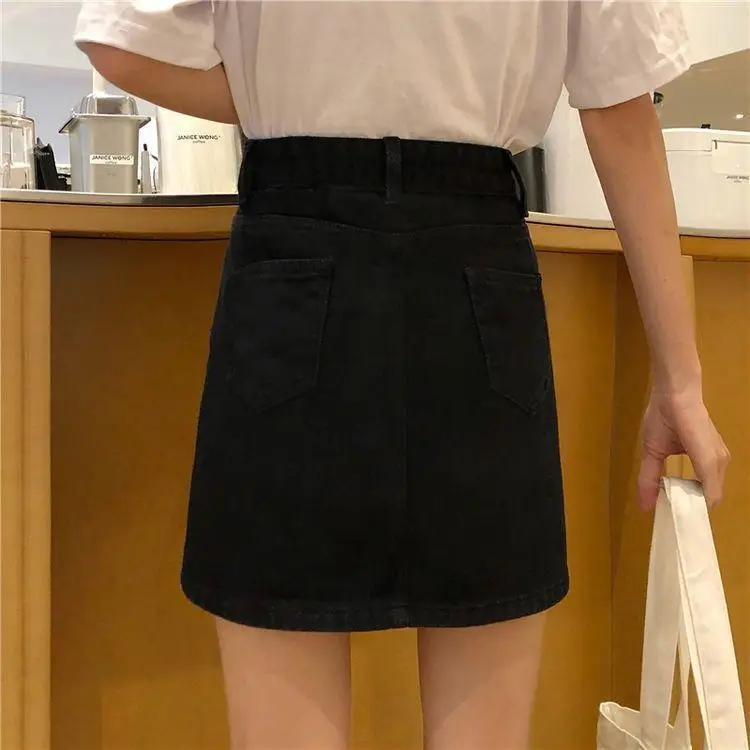 Women High Waist Slimming Denim Skirt Black A-Line — feature 6