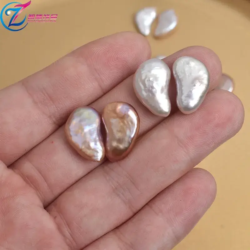 Natural Freshwater Pearl Cashew Baroque Earrings 10-11mm - Image 6