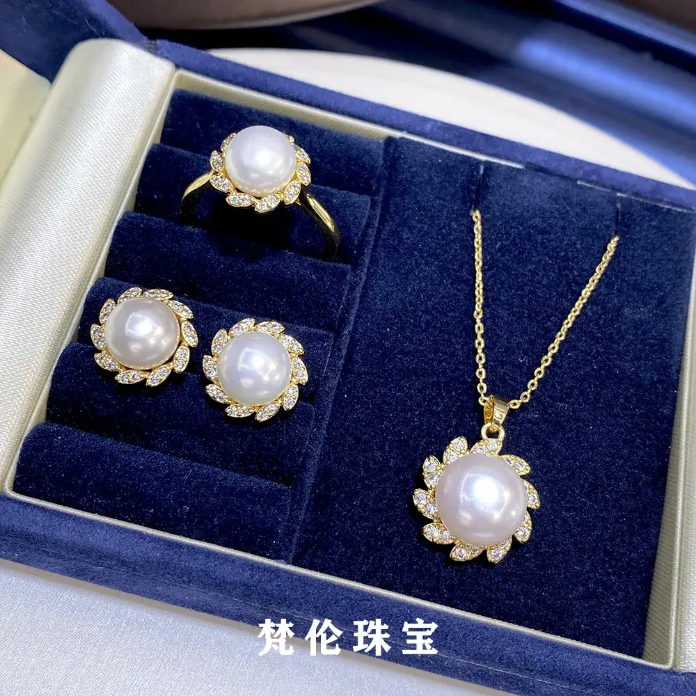 2024 Freshwater Pearl 3-Piece Set 8-9mm Gold Plated - Image 2