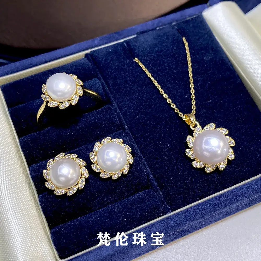 2024 Freshwater Pearl 3-Piece Set 8-9mm Gold Plated - Image 3