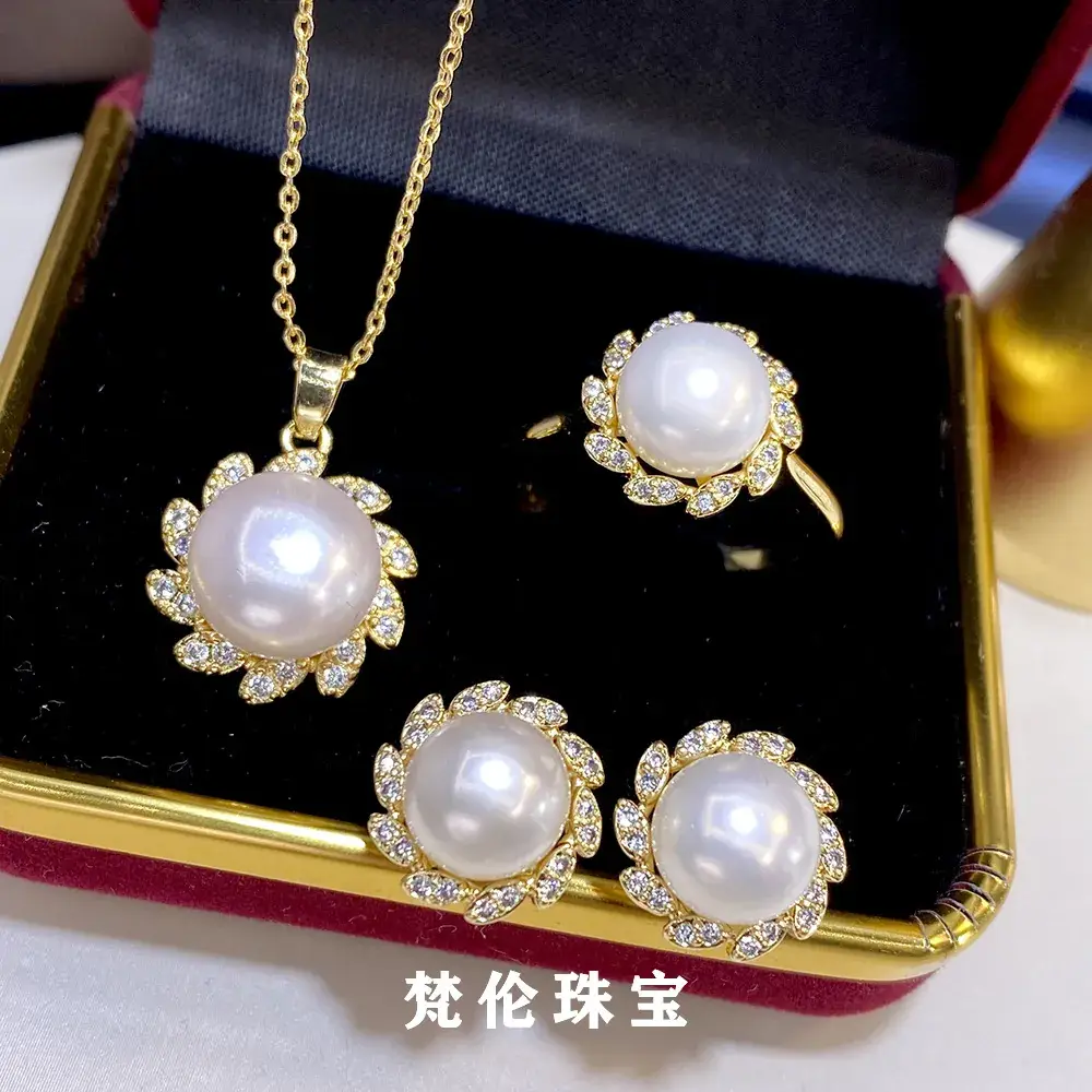 2024 Freshwater Pearl 3-Piece Set 8-9mm Gold Plated - Image 4