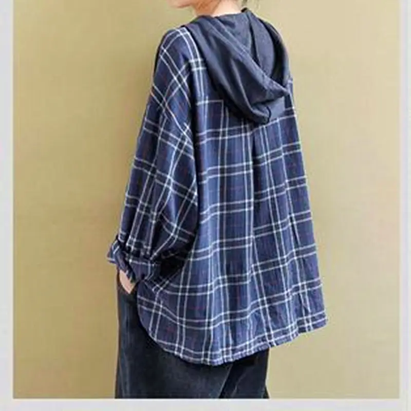 Women's Purple Hooded Sweatshirt with Plaid Shirt - Image 3
