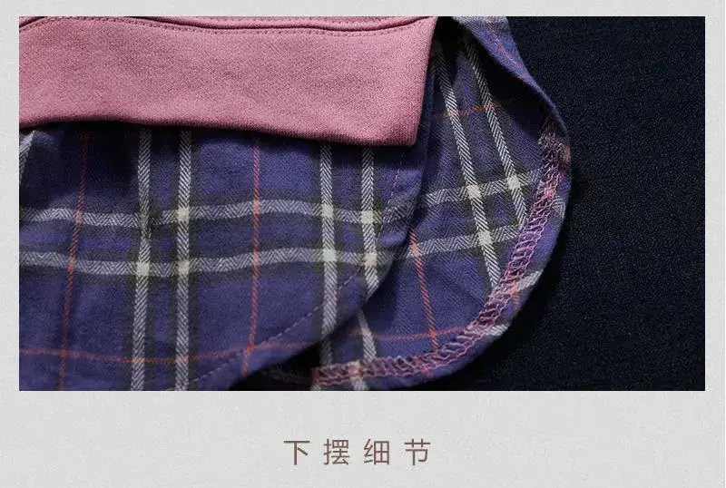Women's Purple Hooded Sweatshirt with Plaid Shirt — feature 7