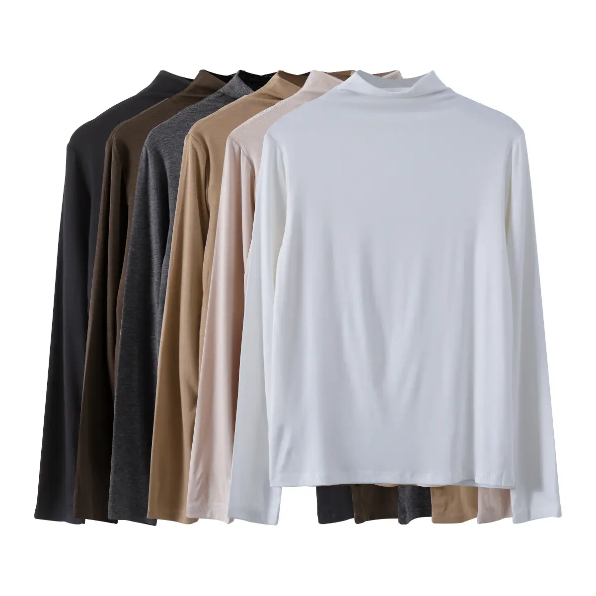 Women's Brown Long Sleeve Half-High Neck Shirt - Image 5