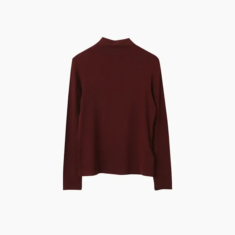 Women's Brown Long Sleeve Half-High Neck Shirt - Image 3