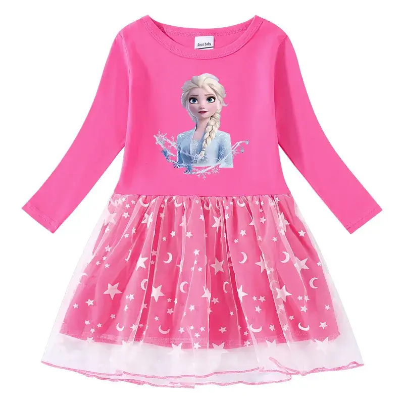 2023 Cotton Princess Dress for Girls Light Blue Star Moon Design - Image 4