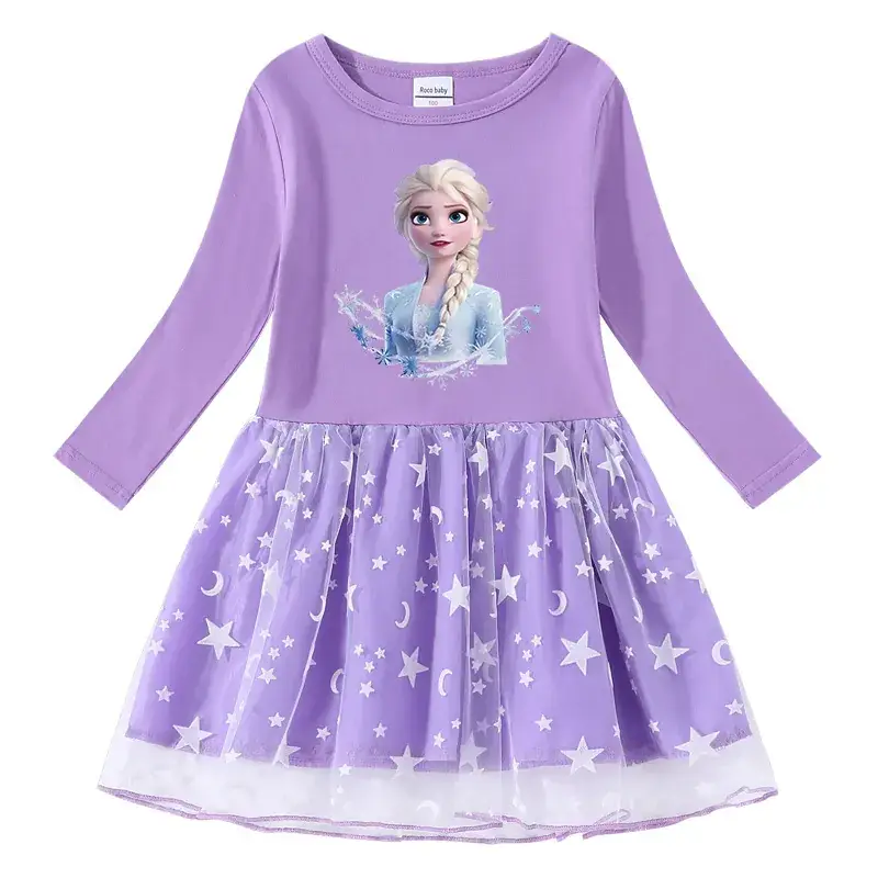 2023 Cotton Princess Dress for Girls Light Blue Star Moon Design - Image 2