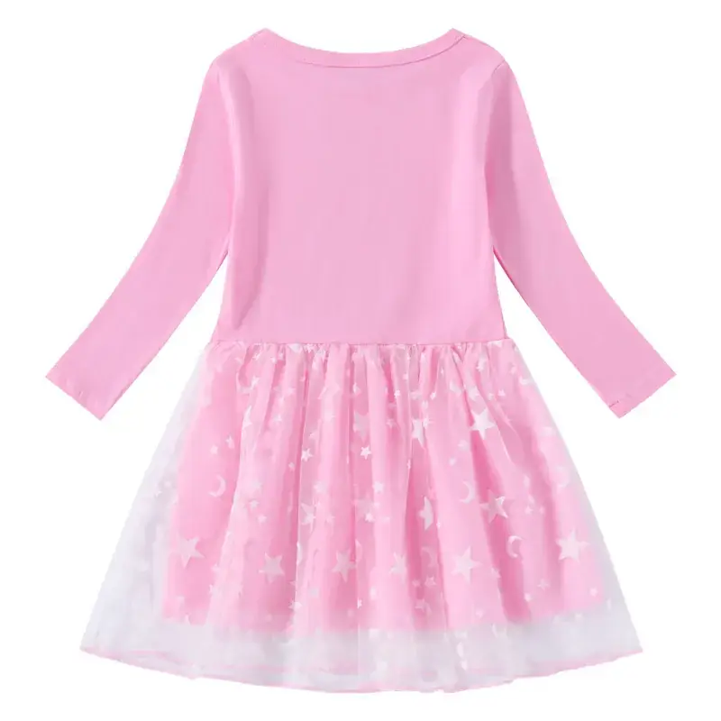 2023 Cotton Princess Dress for Girls Light Blue Star Moon Design - Image 5