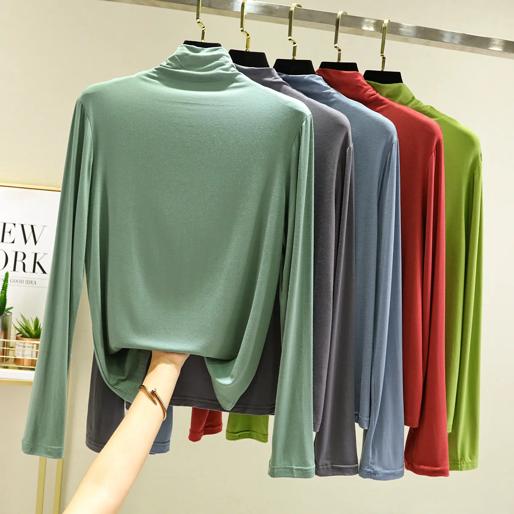 Women's New Modal Half Turtleneck Shirt Grey - Image 15