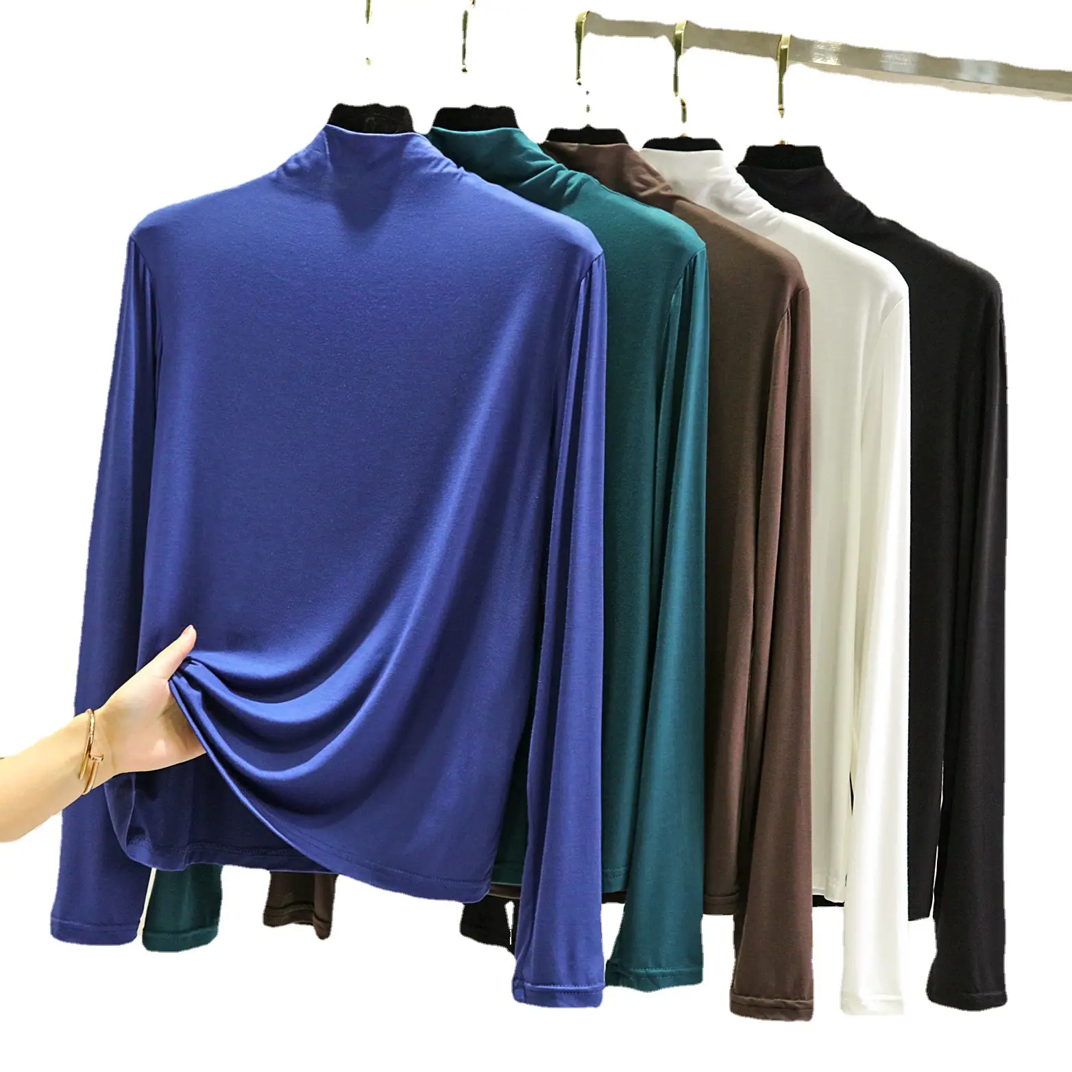 Women's New Modal Half Turtleneck Shirt Grey - Image 16
