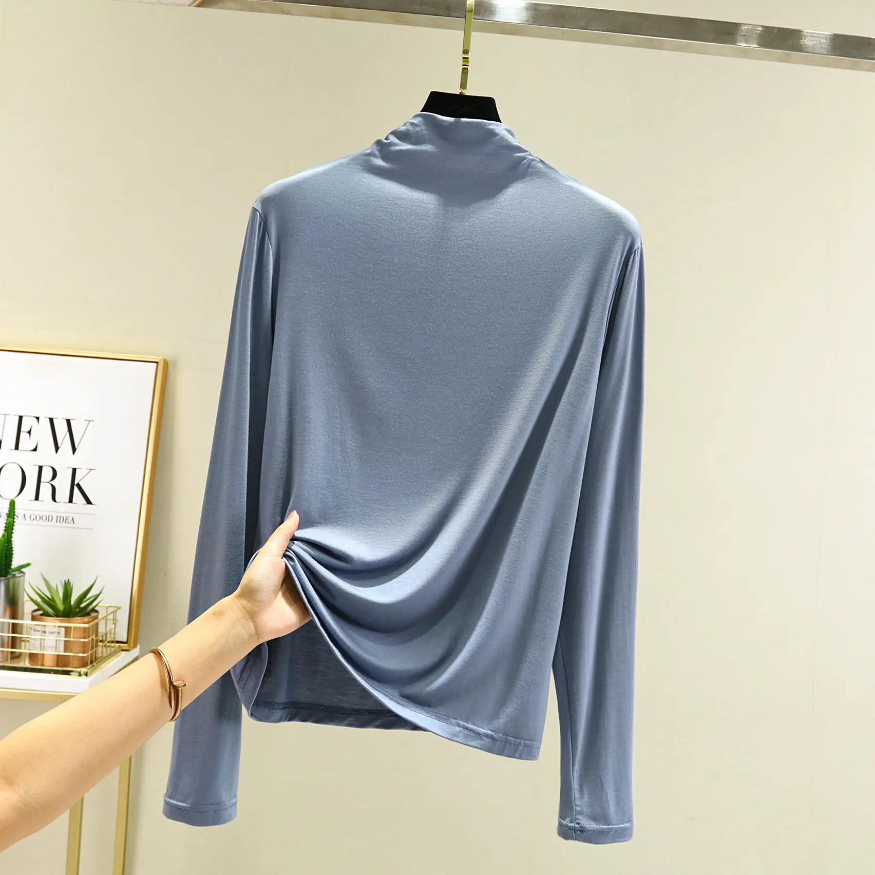 Women's New Modal Half Turtleneck Shirt Grey - Image 10