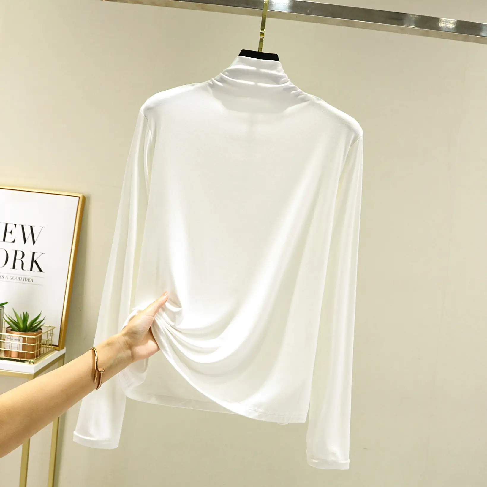 Women's New Modal Half Turtleneck Shirt Grey - Image 11