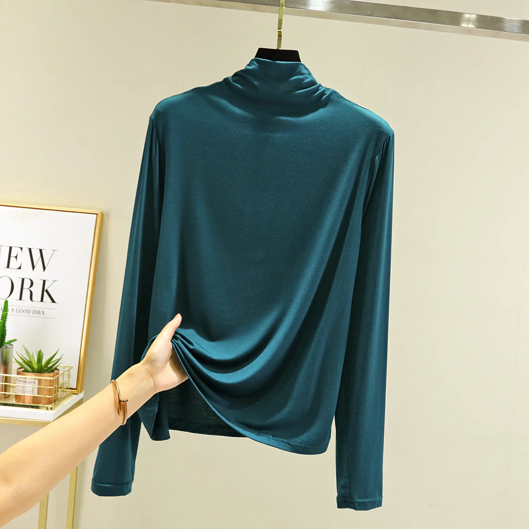 Women's New Modal Half Turtleneck Shirt Grey - Image 5