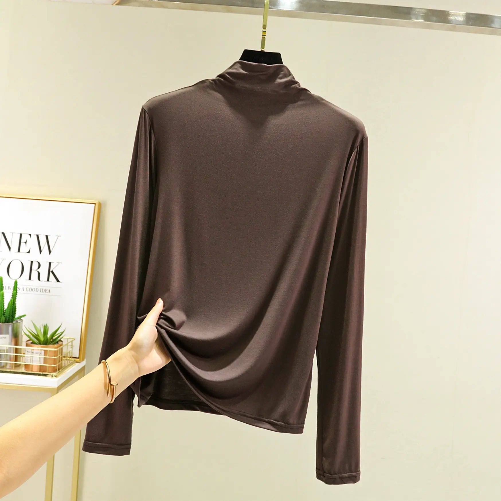 Women's New Modal Half Turtleneck Shirt Grey - Image 6