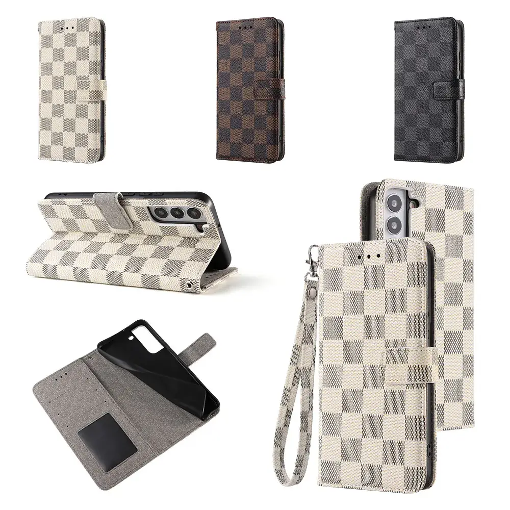 Samsung S26U Leather Checkered Phone Case with Lanyard - Image 7
