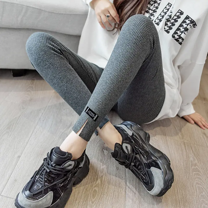 Women Slim Fit Winter Grey Leggings Korean Style - Image 2