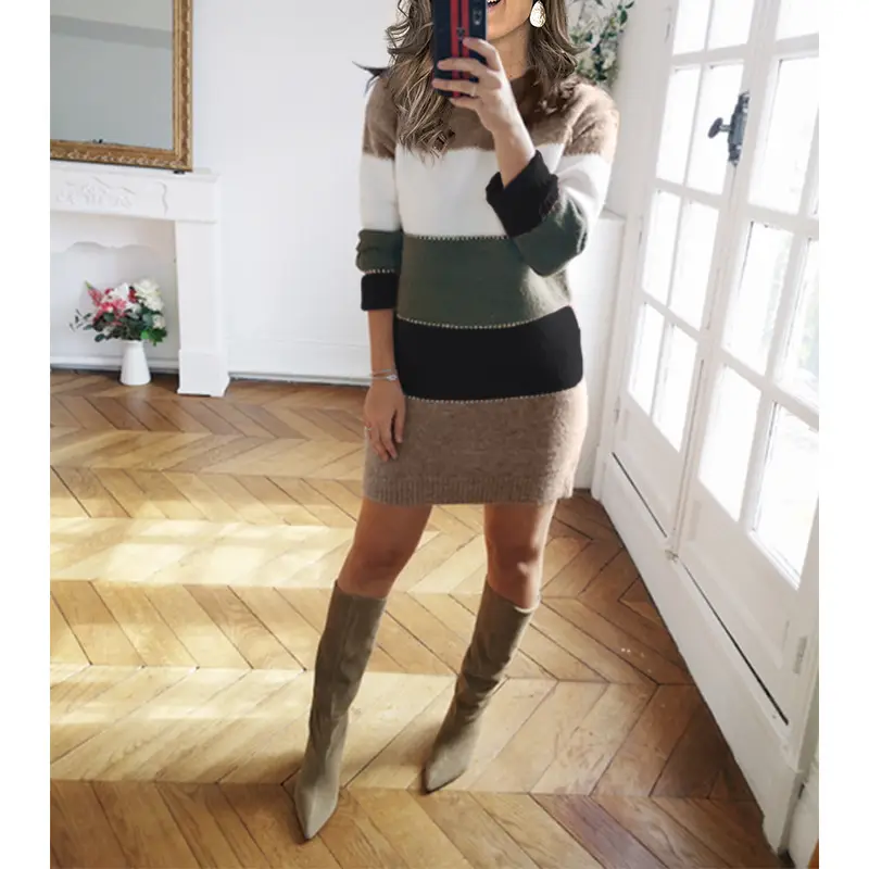 Knitted Crossbody Dress with Round Neck & Over-the-Head Design - Image 7