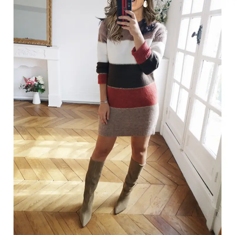Knitted Crossbody Dress with Round Neck & Over-the-Head Design - Image 8