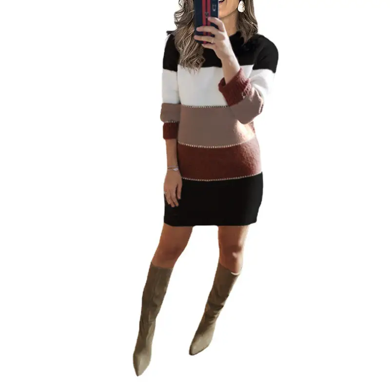 Knitted Crossbody Dress with Round Neck & Over-the-Head Design - Image 9