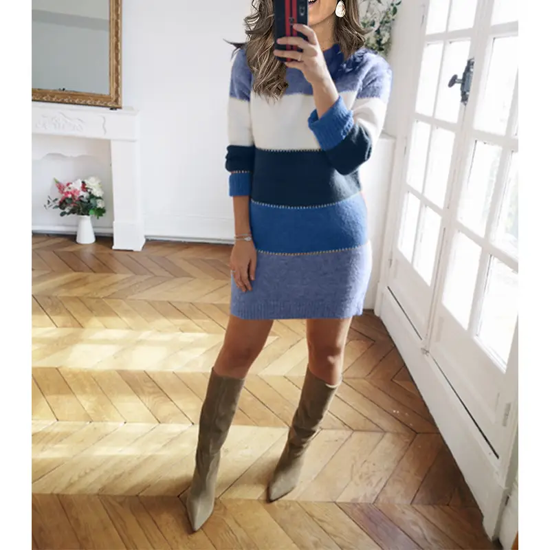 Knitted Crossbody Dress with Round Neck & Over-the-Head Design - Image 2