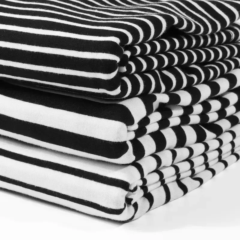 Black White Striped Long Sleeve T-Shirt Round Neck