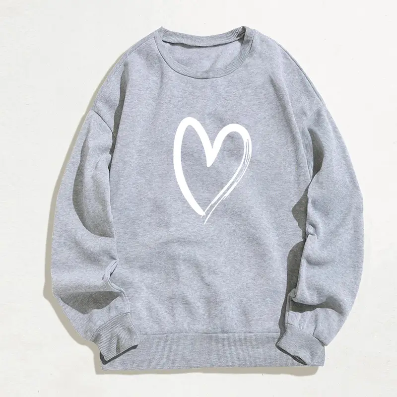 Grey Heart Print Sweatshirt for Women Plus Size - Image 2