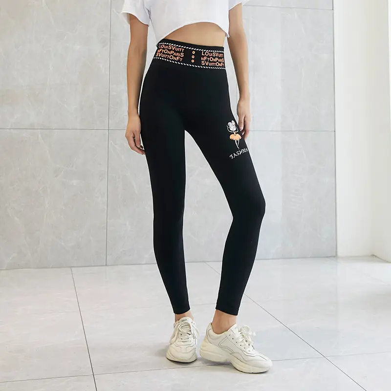 Black Printed High Waist Slim Fit Leggings Yoga Wear