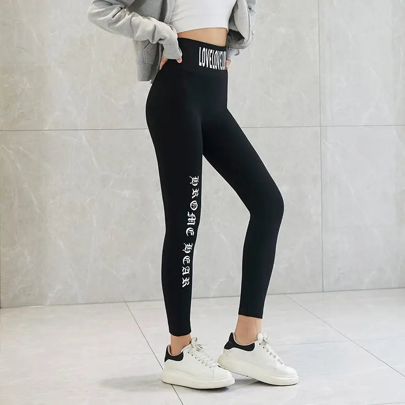Black Printed High Waist Slim Fit Leggings Yoga Wear