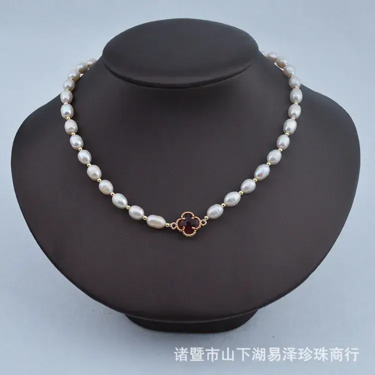 Factory Direct Freshwater Pearl 7-8mm Necklace Gold Rice Pearl Chain - Image 8