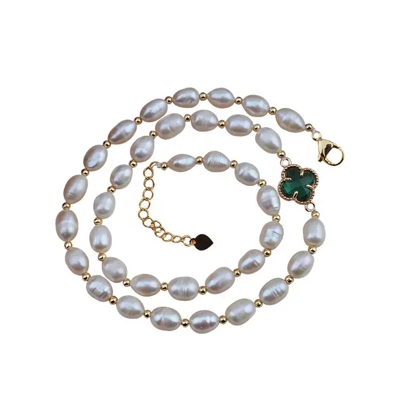 Factory Direct Freshwater Pearl 7-8mm Necklace Gold Rice Pearl Chain - Image 11