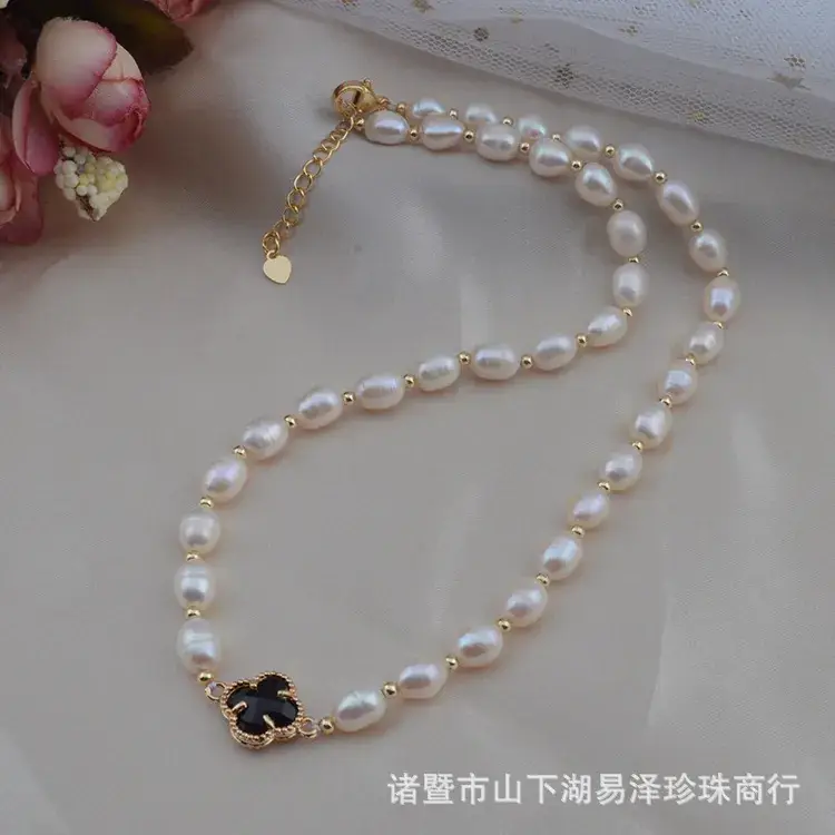 Factory Direct Freshwater Pearl 7-8mm Necklace Gold Rice Pearl Chain - Image 3