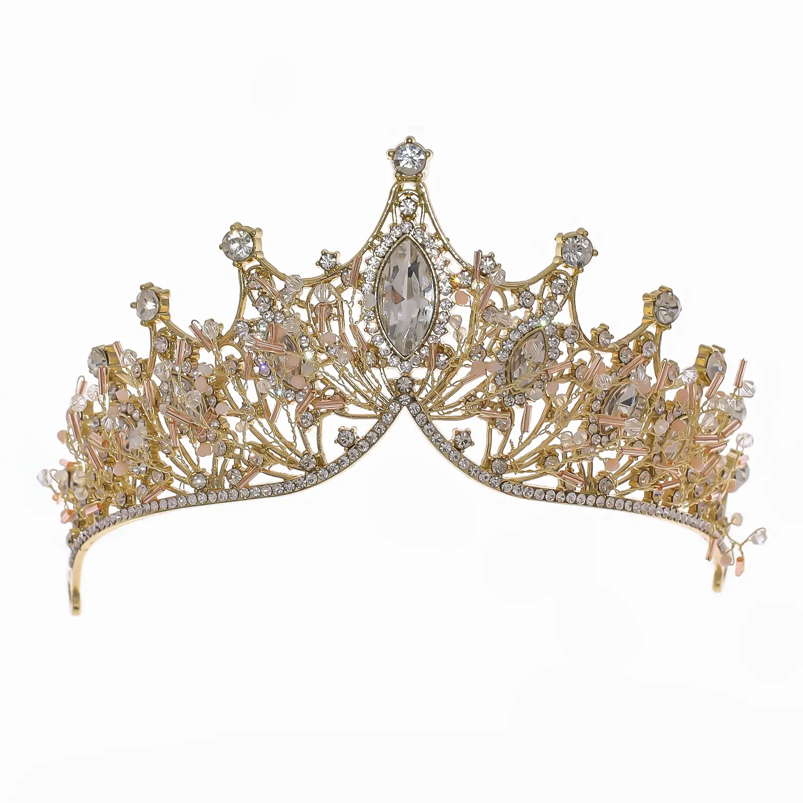 Gold Crystal Flower Crown for Girls Princess Birthday Stage Accessory - Image 6