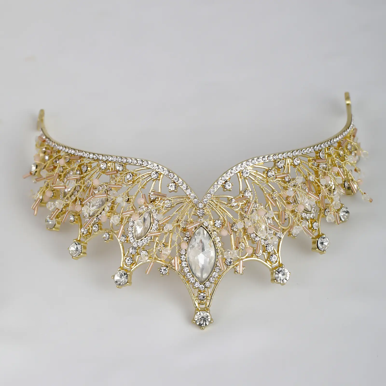 Gold Crystal Flower Crown for Girls Princess Birthday Stage Accessory — feature 13