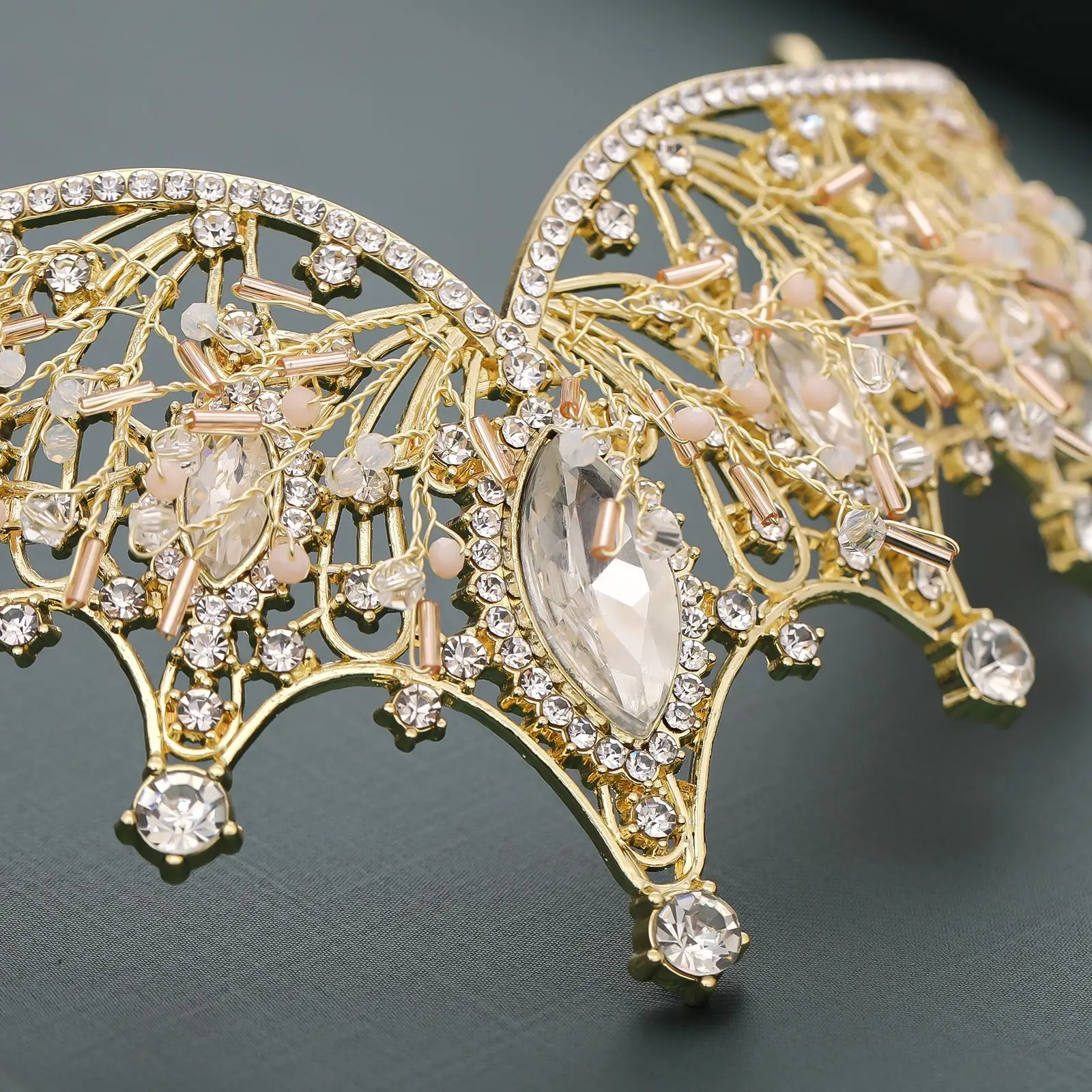 Gold Crystal Flower Crown for Girls Princess Birthday Stage Accessory — feature 6