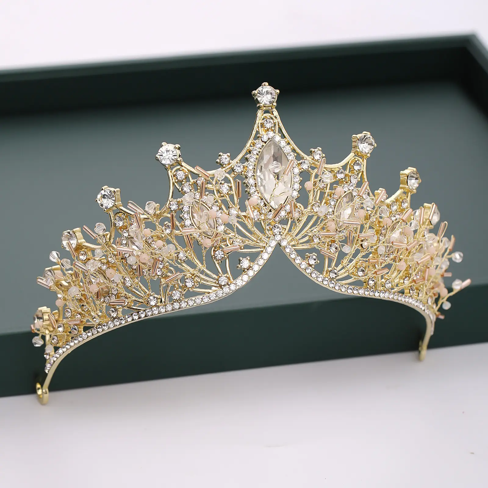 Gold Crystal Flower Crown for Girls Princess Birthday Stage Accessory — feature 7