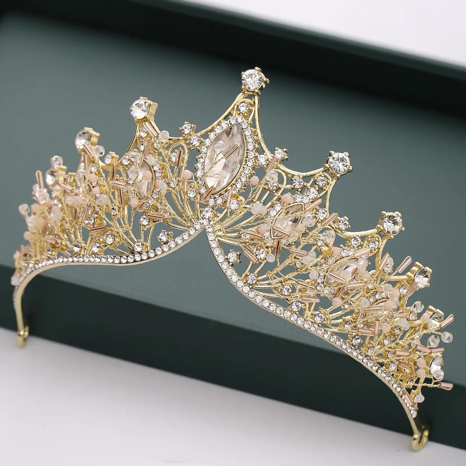 Gold Crystal Flower Crown for Girls Princess Birthday Stage Accessory — feature 8