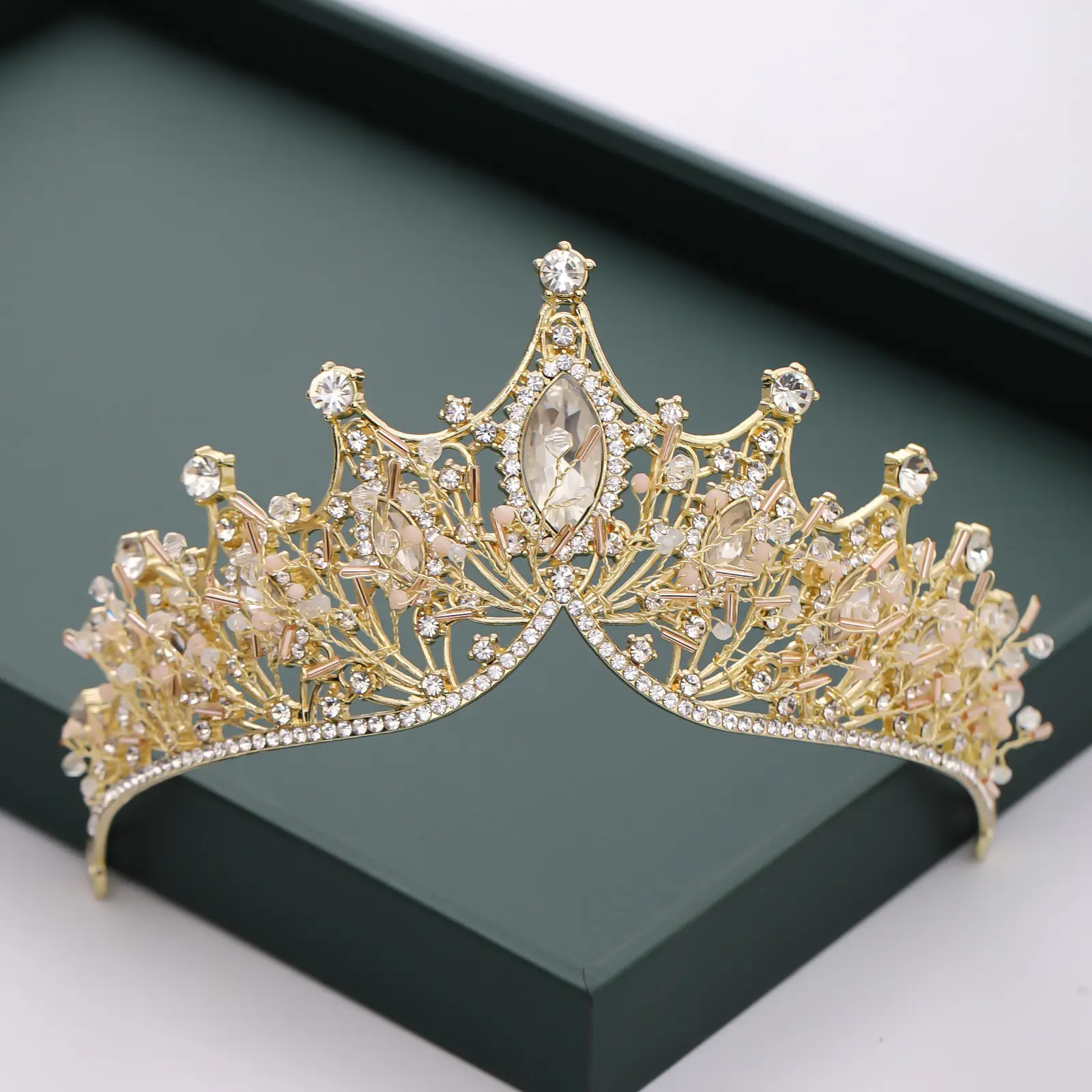 Gold Crystal Flower Crown for Girls Princess Birthday Stage Accessory — feature 9
