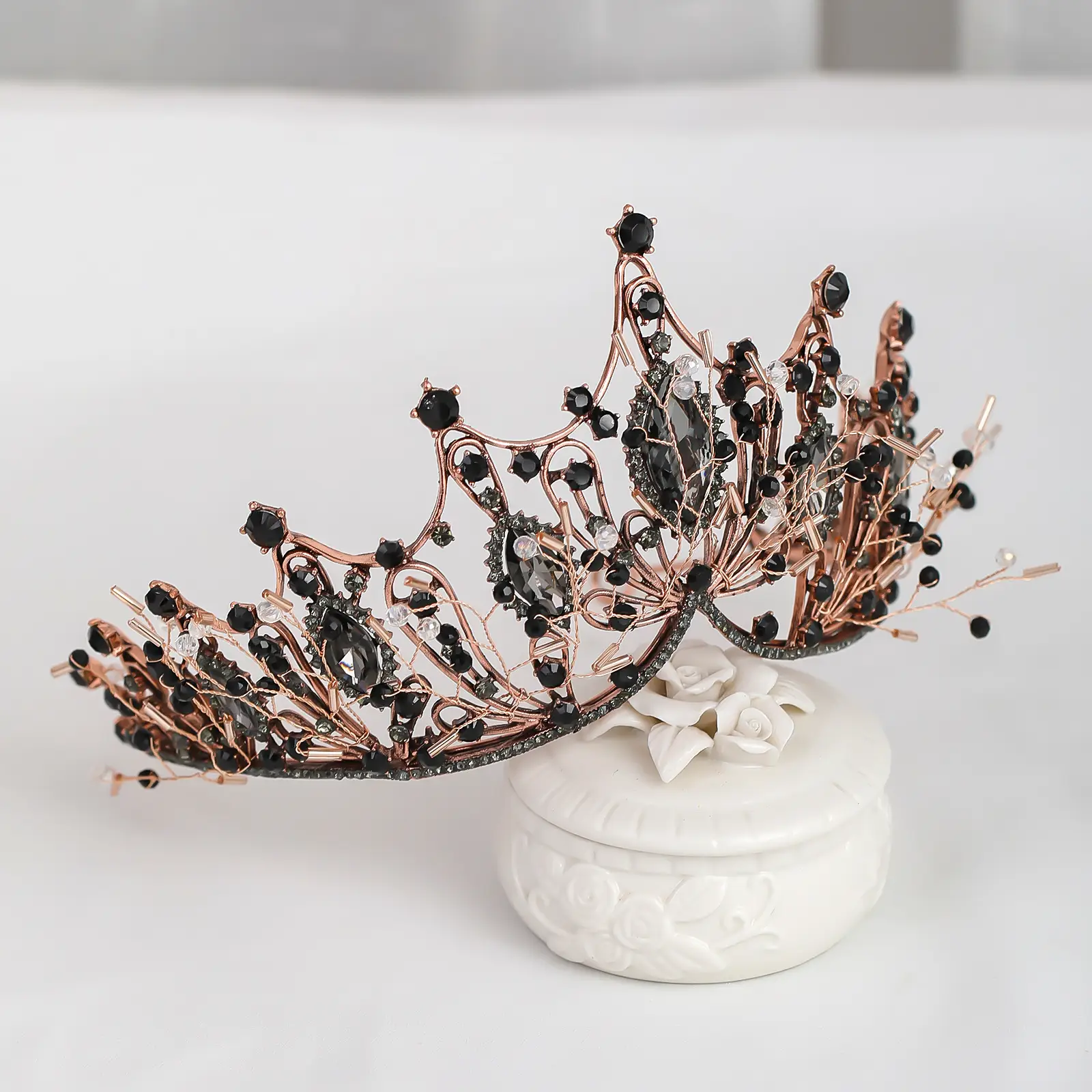 Gold Crystal Flower Crown for Girls Princess Birthday Stage Accessory - Image 3