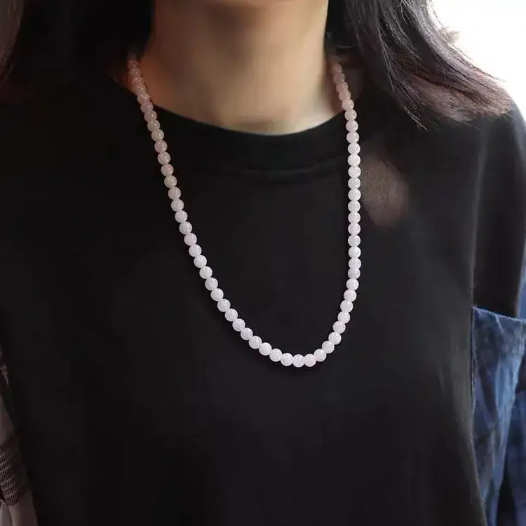 Icy Violet Jade Necklace with Natural Burmese Beads