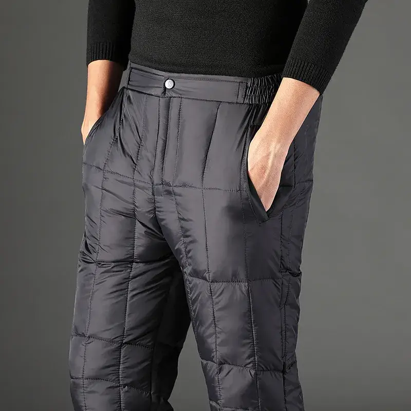 Winter Men's Black Puffer Pants 90% Polyester High Waist - Image 3
